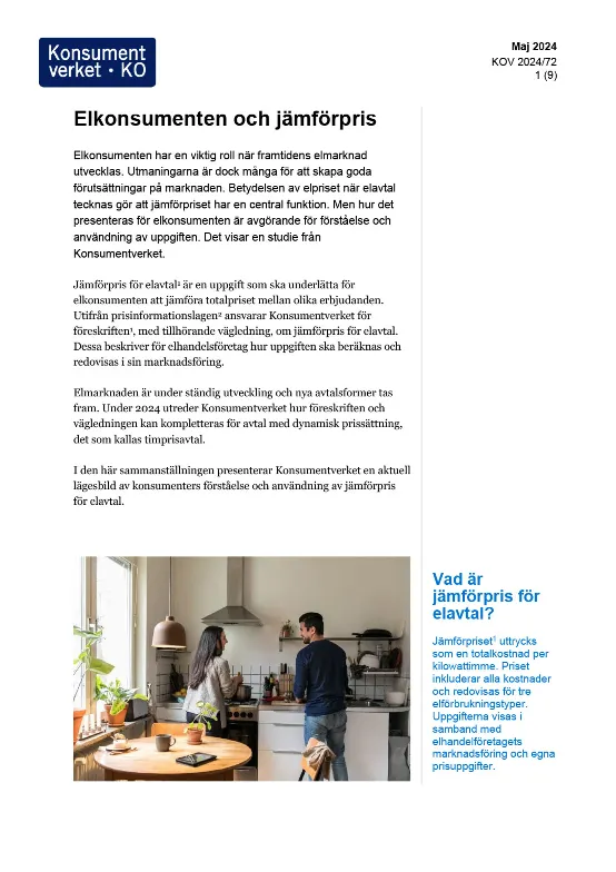 Faktablad – Elkonsumenten och jämförpris (Bild)