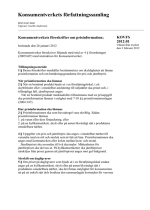 KOVFS 2012:1 Konsumentverkets föreskrifter om prisinformation (Bild)