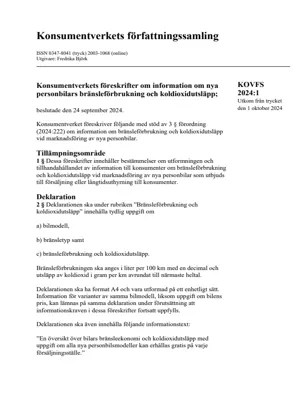 KOVFS 2024:1 Information om nya personbilars bränsleförbrukning och koldioxid... (Bild)