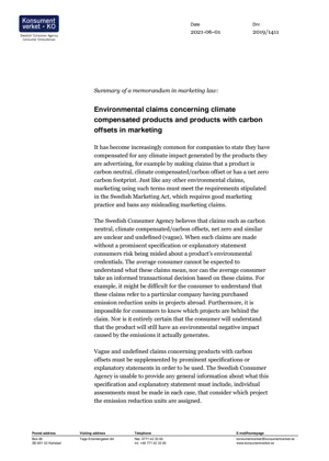 Summary - Environmental claims concerning climate compensated products  (Bild)