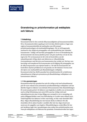 Granskning av prisinformation på webbplats och faktura (Bild)