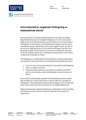 Informationsbrev angående förlängning av tidsbestämda elavtal (Bild)