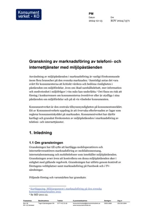 Granskning av marknadsföring med miljöpåståenden inom telekom (Bild)