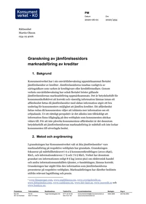 Granskning av jämförelsesidors  marknadsföring av krediter (Bild)