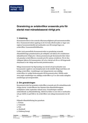 Granskning av avtalsvillkor avseende pris för elavtal med månadsbaserat rörli... (Bild)