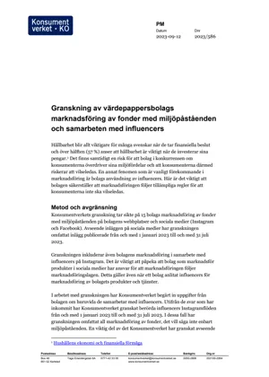 Granskning av värdepappersbolags marknadsföring av fonder med miljöpåståenden... (Bild)