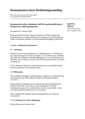 KOVFS 2024:2 Konsumentverkets allmänna råd för marknadsföring av tobaksvaror (Bild)