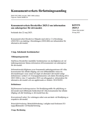 KOVFS 2025:3 Konsumentverkets föreskrifter om information om enhetspriser för... (Bild)