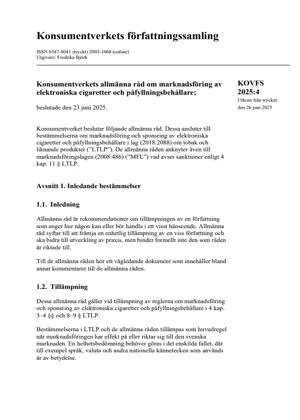 KOVFS 2025:4 Konsumentverkets allmänna råd om marknadsföring av elektroniska ... (Bild)