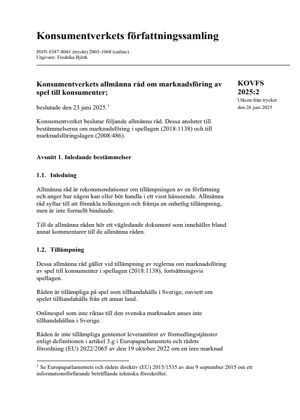 KOVFS 2025:2 Konsumentverkets allmänna råd om marknadsföring av spel (Bild)