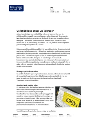 Granskning oskäligt höga priser vid taxiresor (Bild)