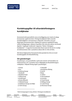 Granskning av kontaktuppgifter till elhandelsföretagens kundtjänster (Bild)